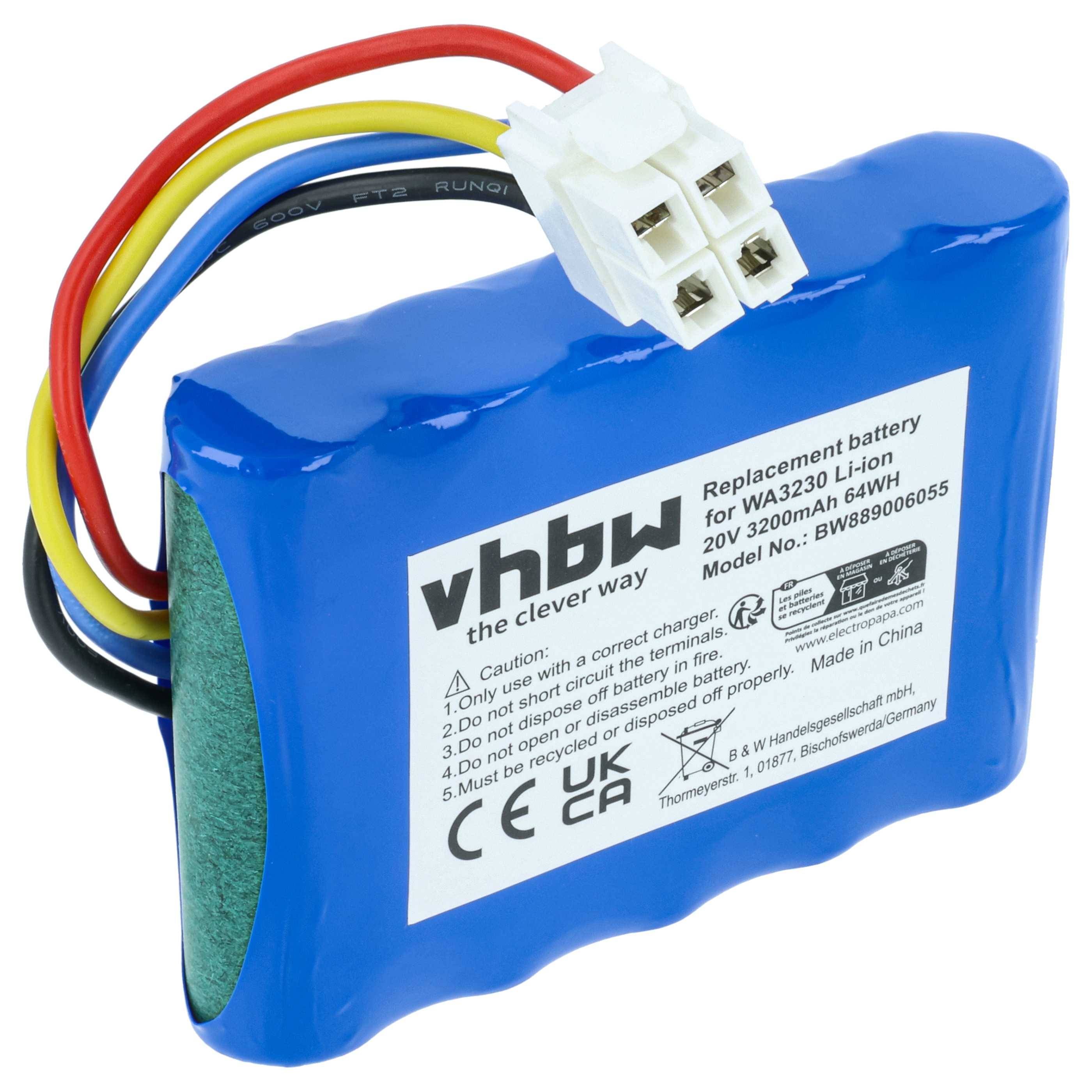 vhbw Akku kompatibel mit Worx Landroid S500i 2018, S700i 2018, S Basic, S700i Rasenroboter Rasenmäher (3,2Ah, 20V Li-Ion)