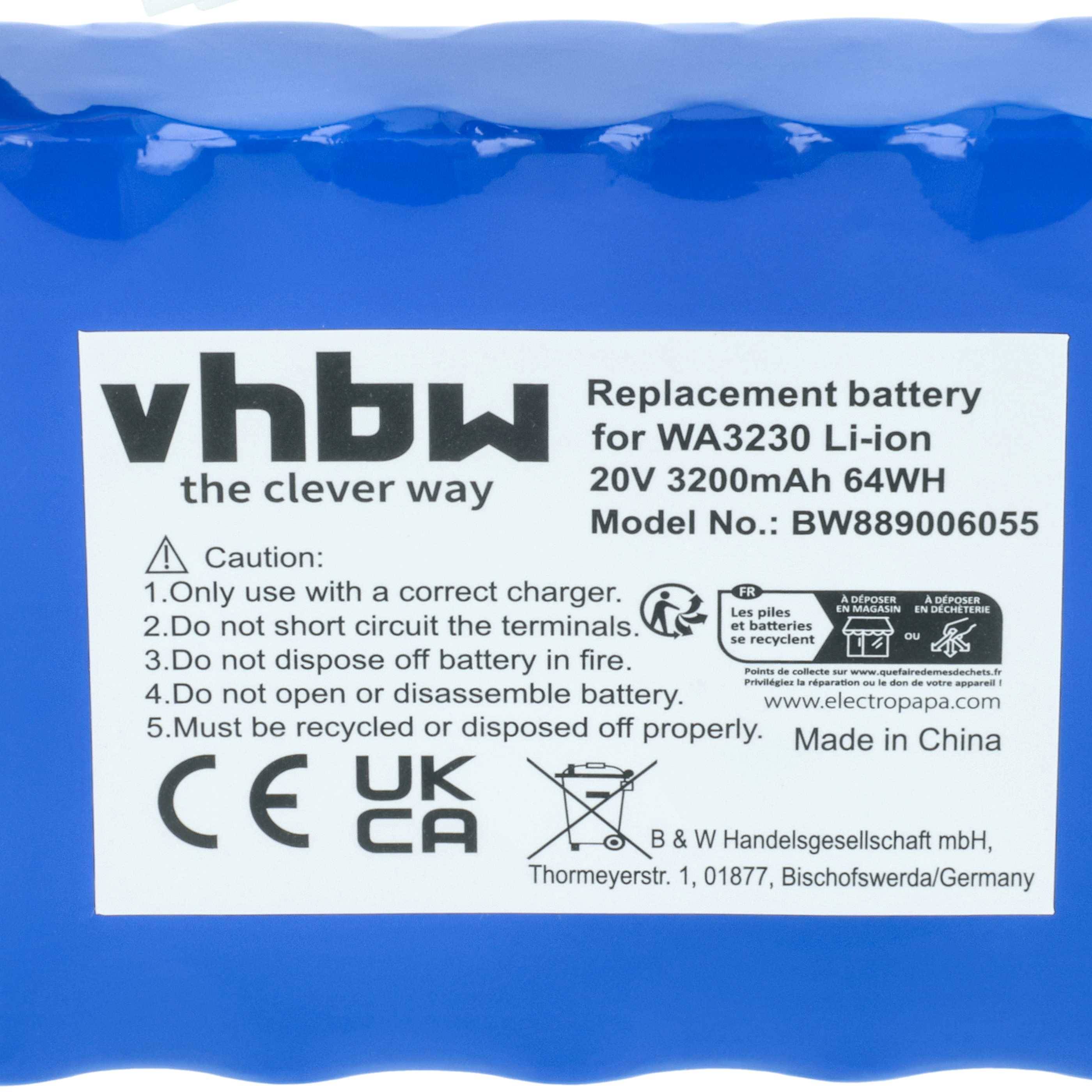 vhbw Akku kompatibel mit Kress Mission KR101, KR101E, Nano 600 KR101E, KR113, KR100, KR123E Rasenroboter Rasenmäher (3,2Ah, 20V Li-Ion)