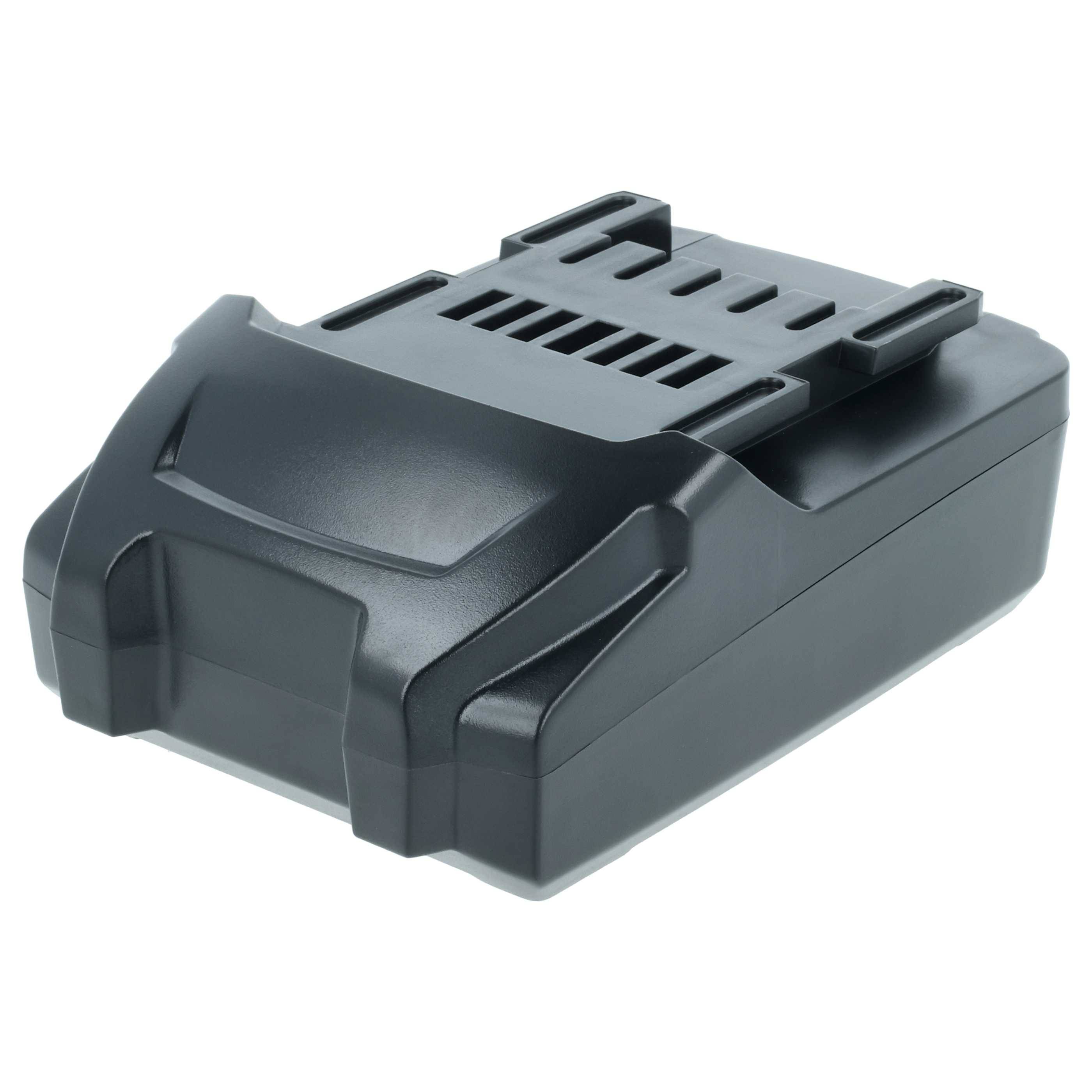 Ein schwarzer rechteckiger Akkupack mit Rillen und glatter Außenfläche, der zum Stromanschluss für elektronische Geräte oder Werkzeuge verwendet wird.