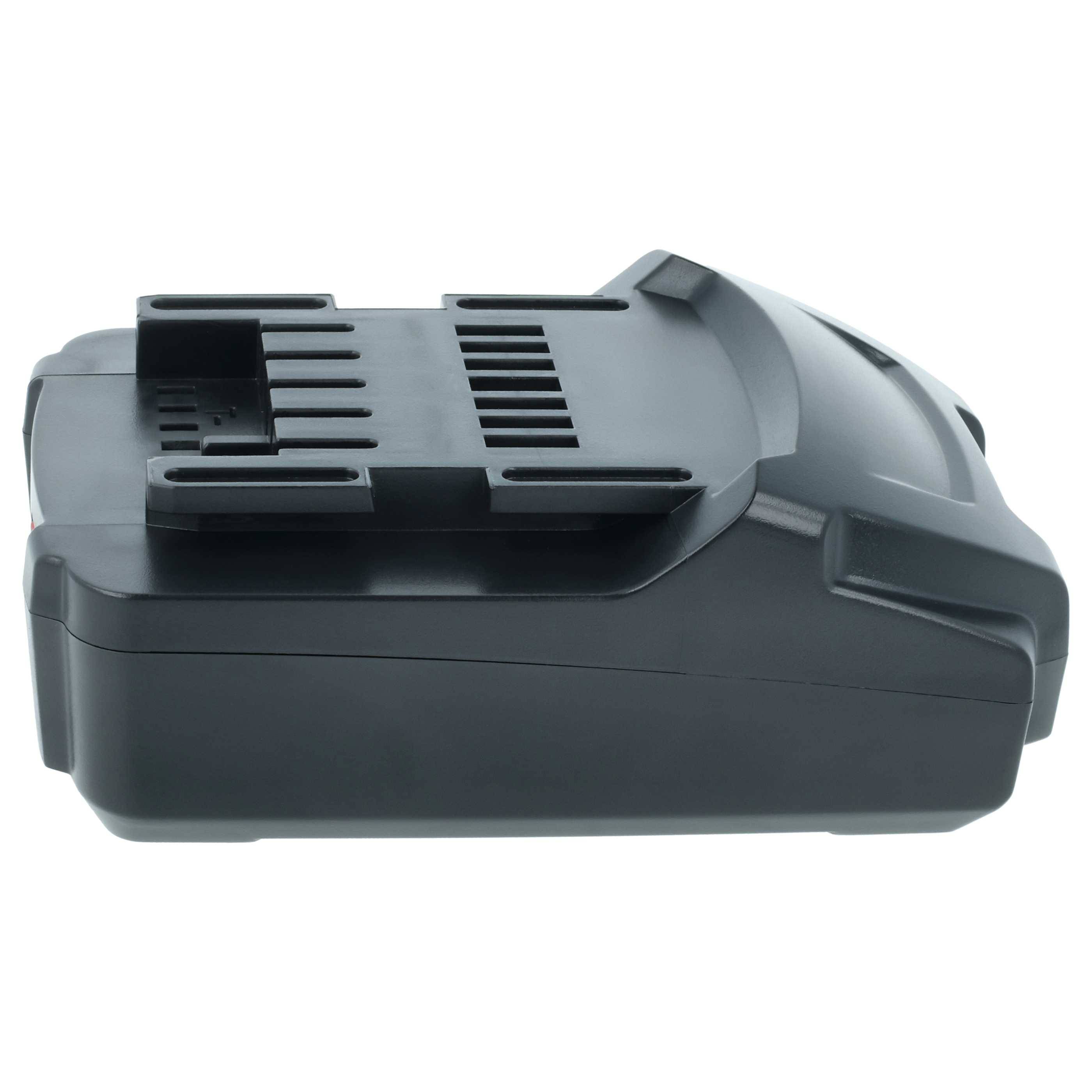 Ein schwarzes elektronisches Ladegerät mit einem Steckplatz zur Geräteeinführung, das eine geriffelte Oberfläche und eine kompakte, rechteckige Form aufweist.