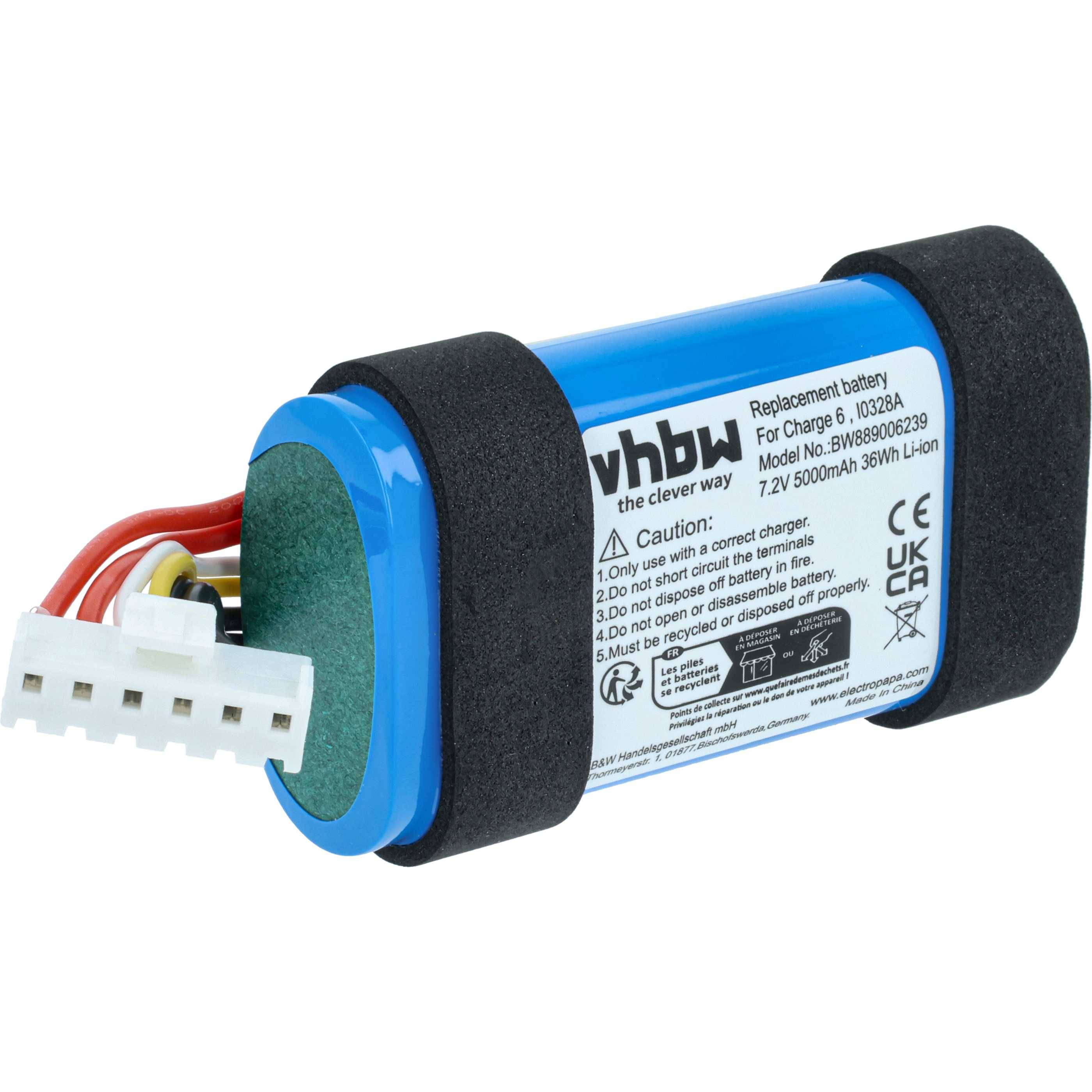 Eine blaue Lithium-Ionen-Batterie ist mit der Beschriftung 