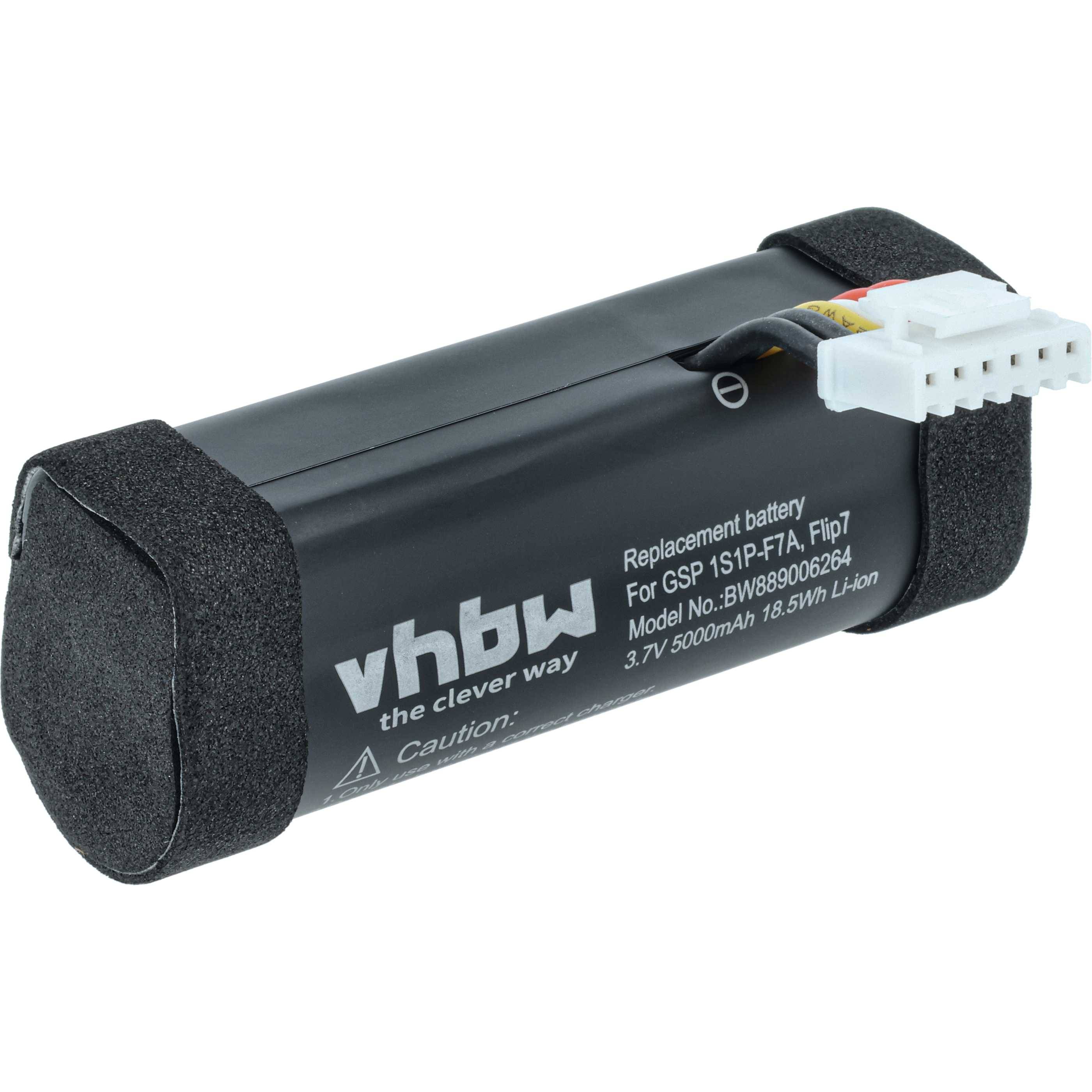 Eine schwarze vhbw Ersatzbatterie für GSP 1S1P-PTA, Flip7, Modell NBW80006264-01, 3,7V, 5000mAh, 18,5Wh Li-Ion, mit Stecker.