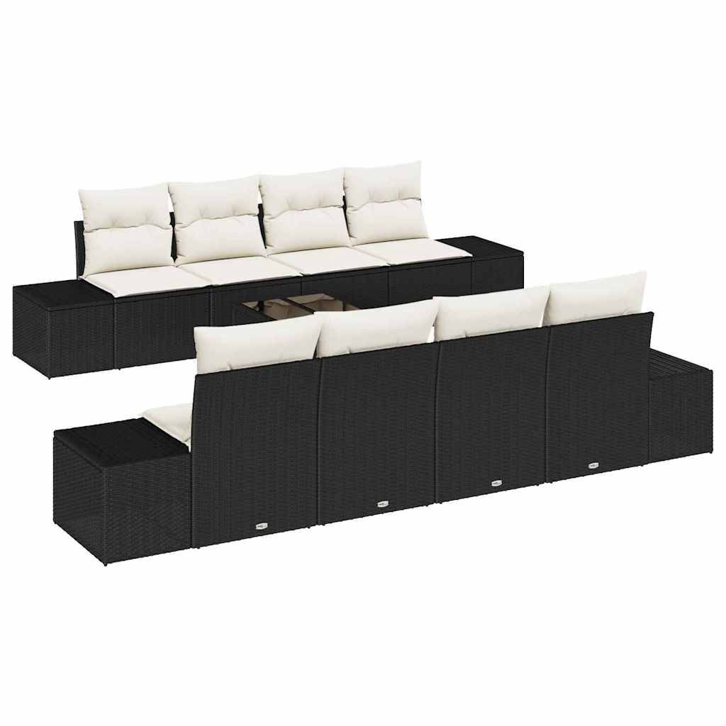 vidaXL Sofa Set mit Kissen 7 pcs Schwarz und Creme Poly Rattan