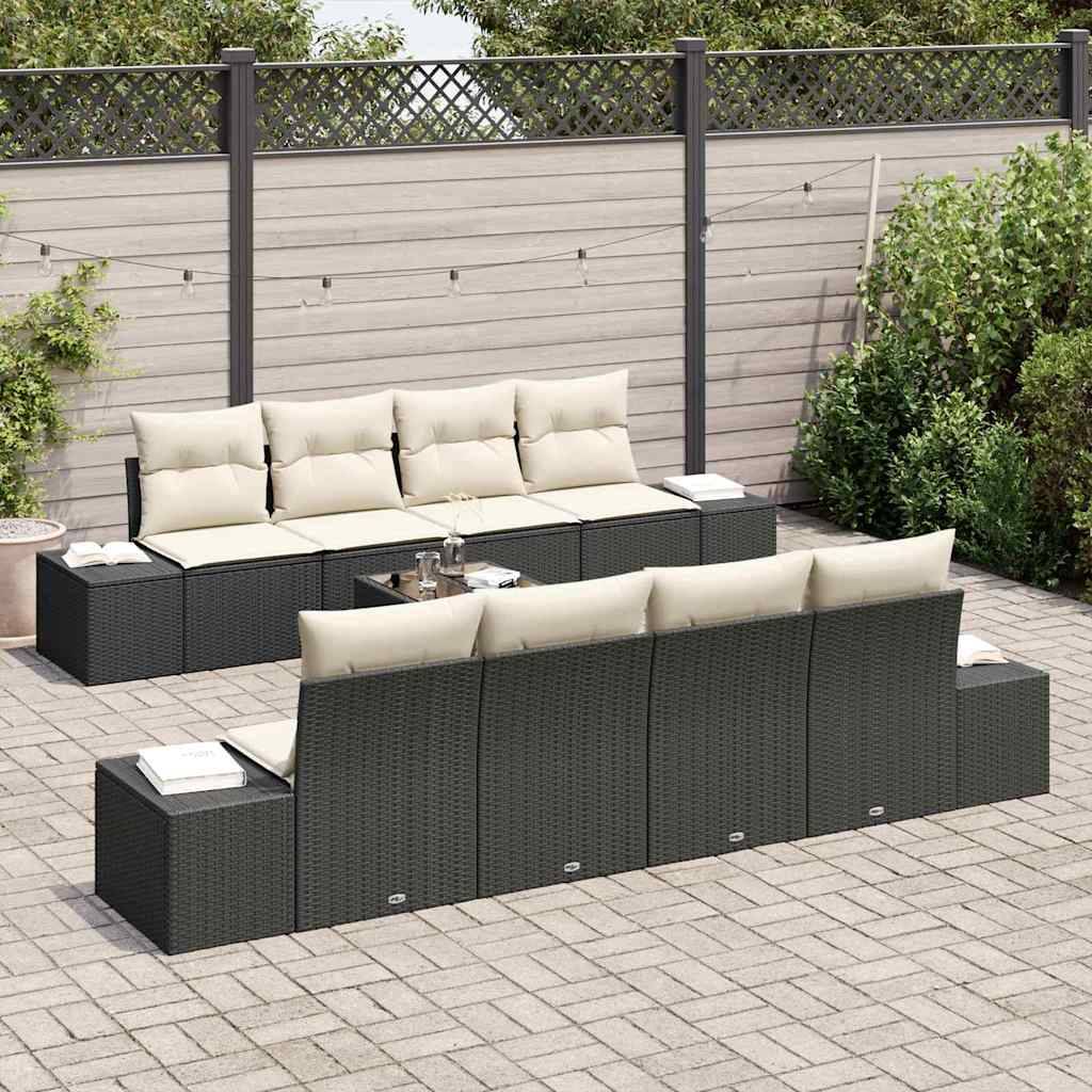 vidaXL Sofa Set mit Kissen 7 pcs Schwarz und Creme Poly Rattan