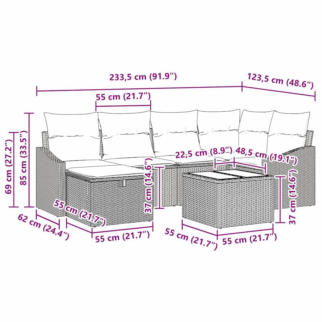 vidaXL Sofa Set mit Kissen 7 pcs Hellgrau und Grau Poly-Rattan