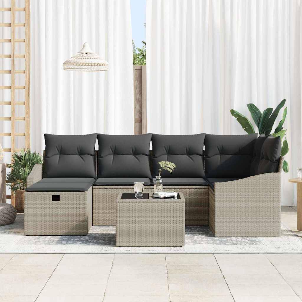 vidaXL Sofa Set mit Kissen 7 pcs Hellgrau und Grau Poly-Rattan