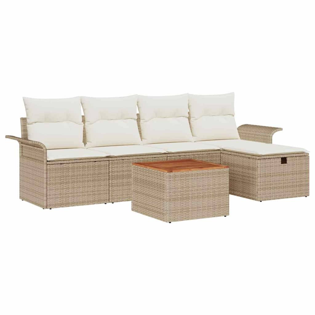 vidaXL Gartensofa-set mit Kissen mit Speicher 6 pcs Beige Poly-Rattan