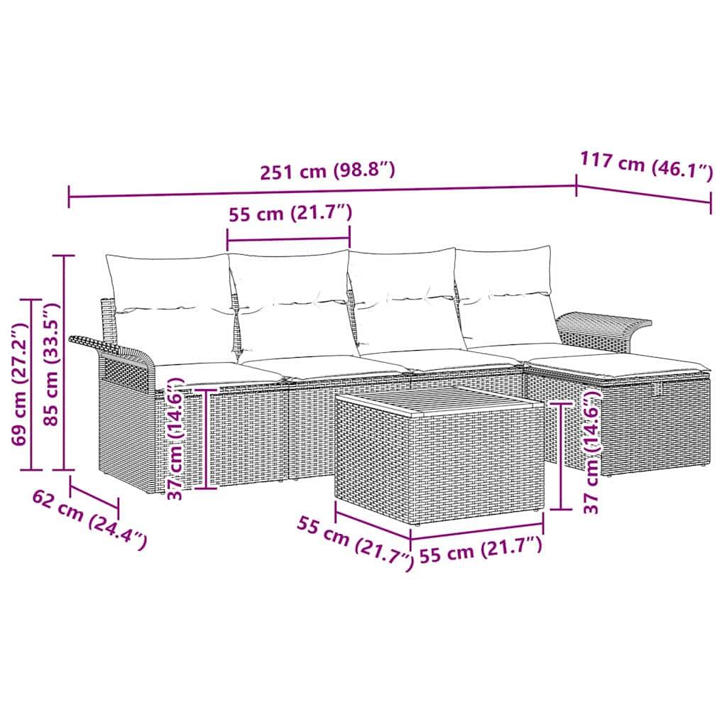 vidaXL Gartensofa-set mit Kissen mit Speicher 6 pcs Beige Poly-Rattan