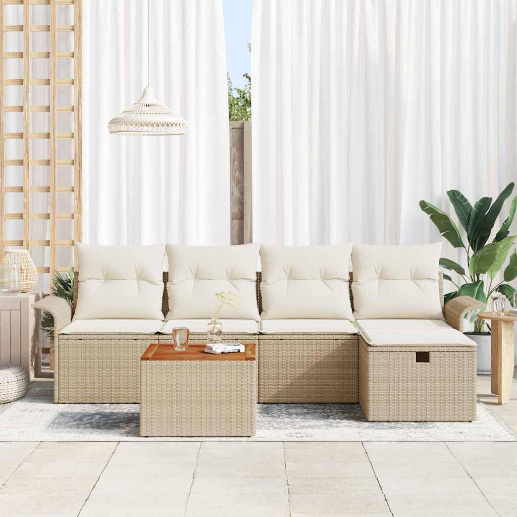 vidaXL Gartensofa-set mit Kissen mit Speicher 6 pcs Beige Poly-Rattan