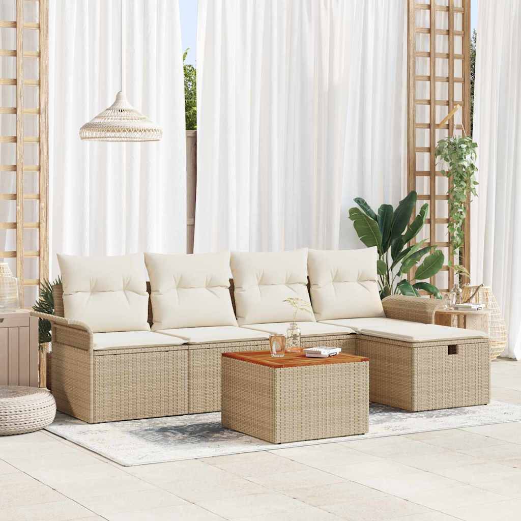 vidaXL Gartensofa-set mit Kissen mit Speicher 6 pcs Beige Poly-Rattan