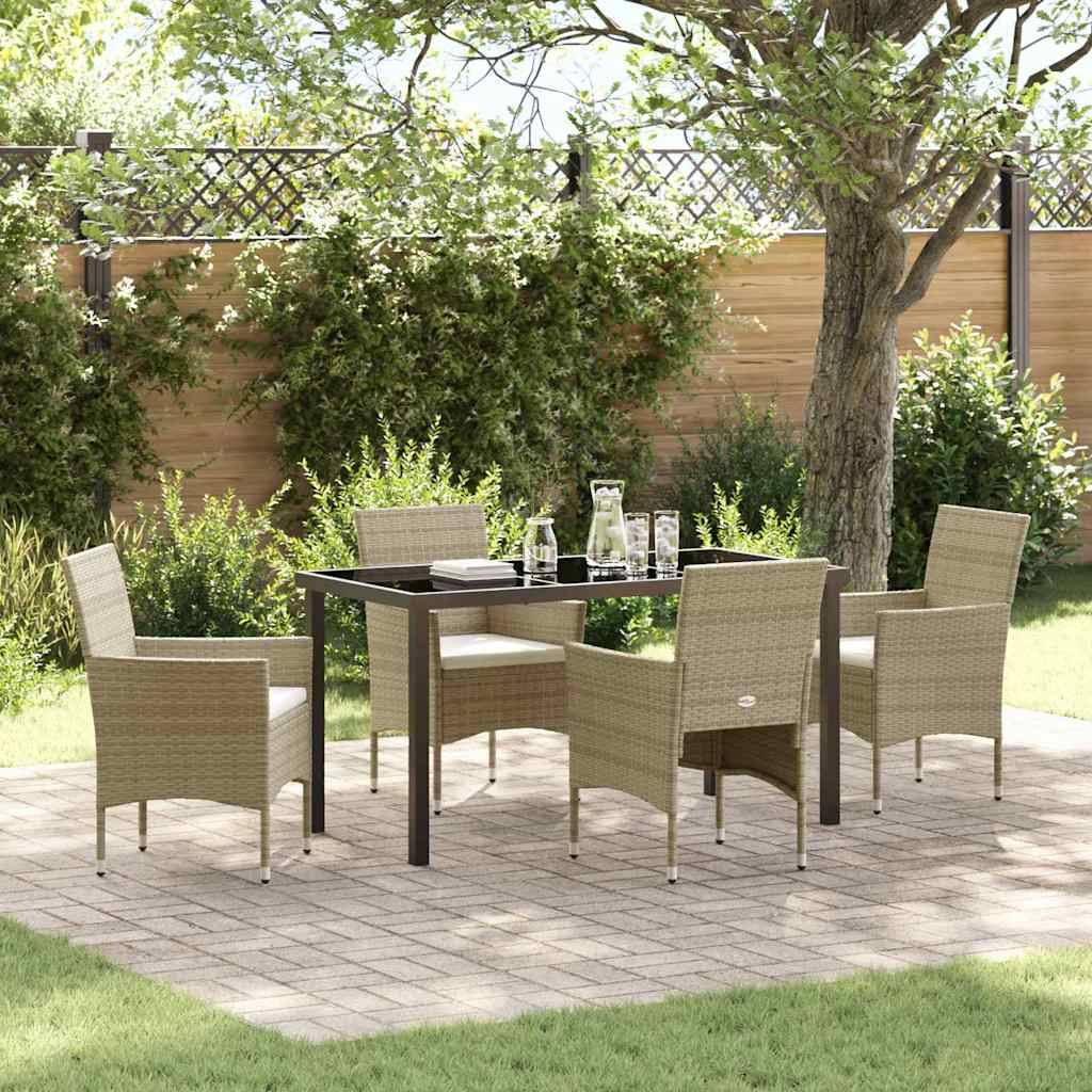 vidaXL Garten Essgruppe mit Kissen 5 pcs Beige Poly-Rattan