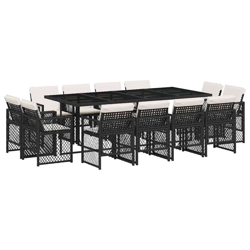 vidaXL 13-tlg. Garten-Essgruppe mit Kissen Schwarz Poly Rattan