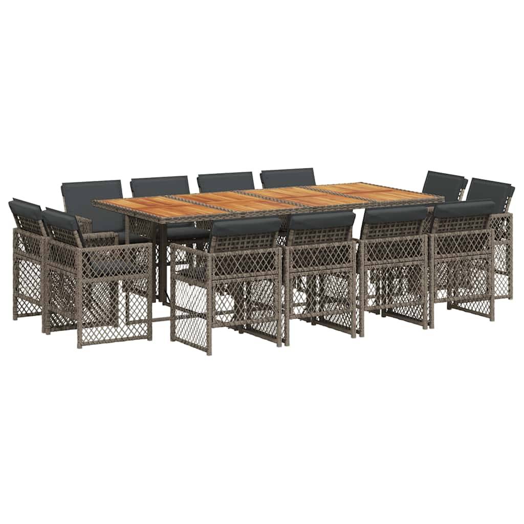 vidaXL 13-tlg. Garten-Essgruppe mit Kissen Grau Poly Rattan