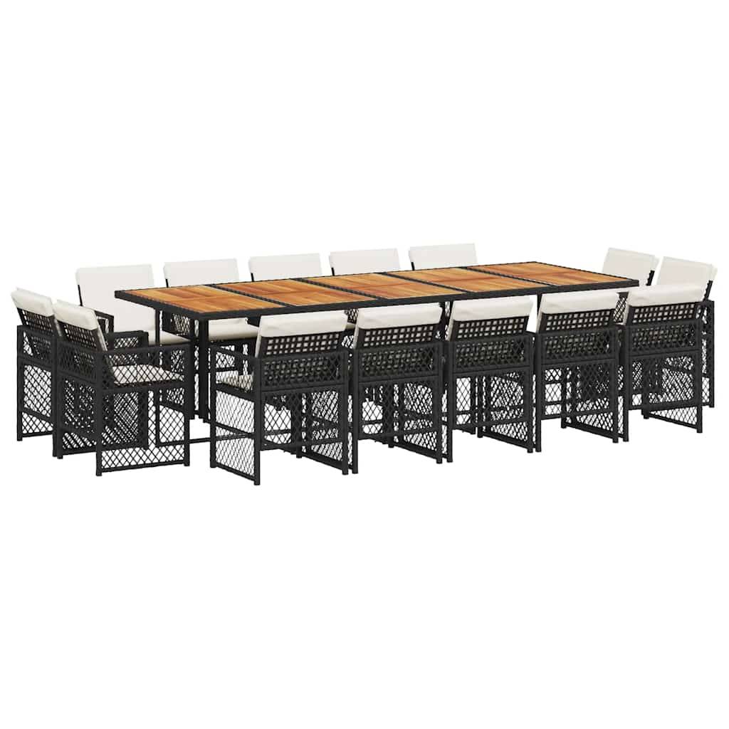 vidaXL 15-tlg. Garten-Essgruppe mit Kissen Schwarz Poly Rattan
