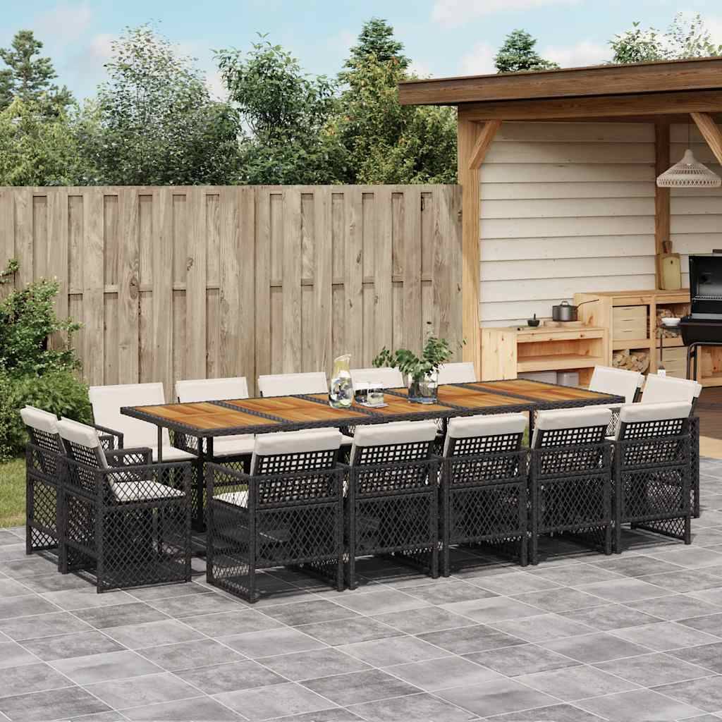 vidaXL 15-tlg. Garten-Essgruppe mit Kissen Schwarz Poly Rattan