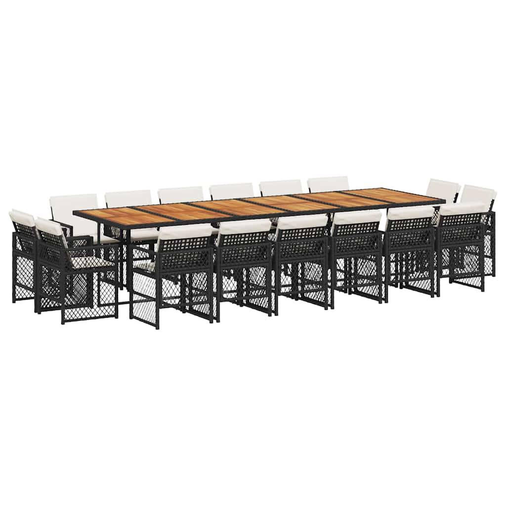 vidaXL 17-tlg. Garten-Essgruppe mit Kissen Schwarz Poly Rattan