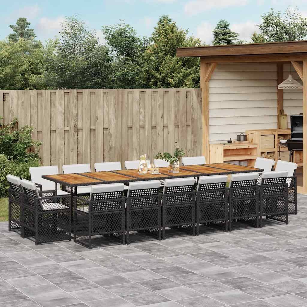 vidaXL 17-tlg. Garten-Essgruppe mit Kissen Schwarz Poly Rattan
