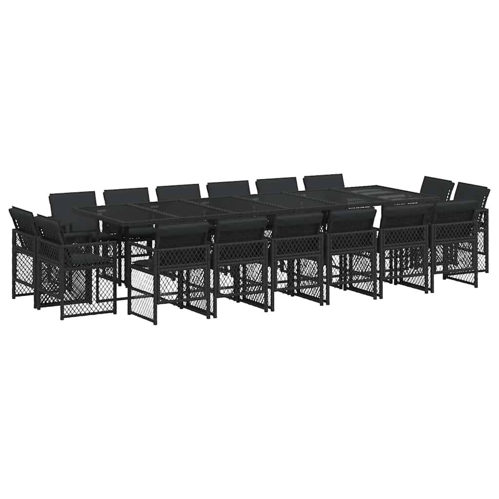 vidaXL 17-tlg. Garten-Essgruppe mit Kissen Schwarz Poly Rattan