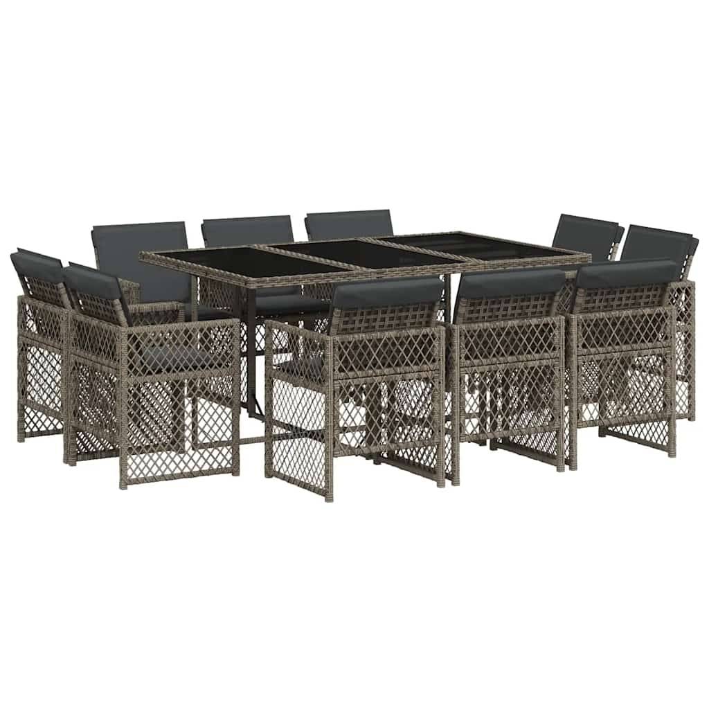 vidaXL 11-tlg. Garten-Essgruppe mit Kissen Grau Poly Rattan