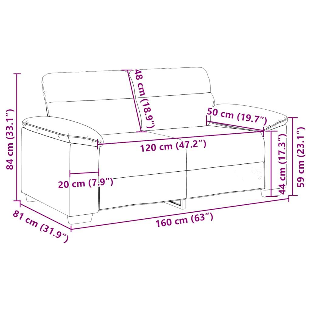 Eine Strichzeichnung eines Sofas mit Abmessungen: 160 cm (63