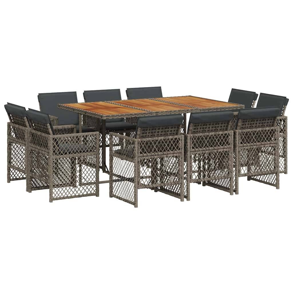 vidaXL 11-tlg. Garten-Essgruppe mit Kissen Grau Poly Rattan