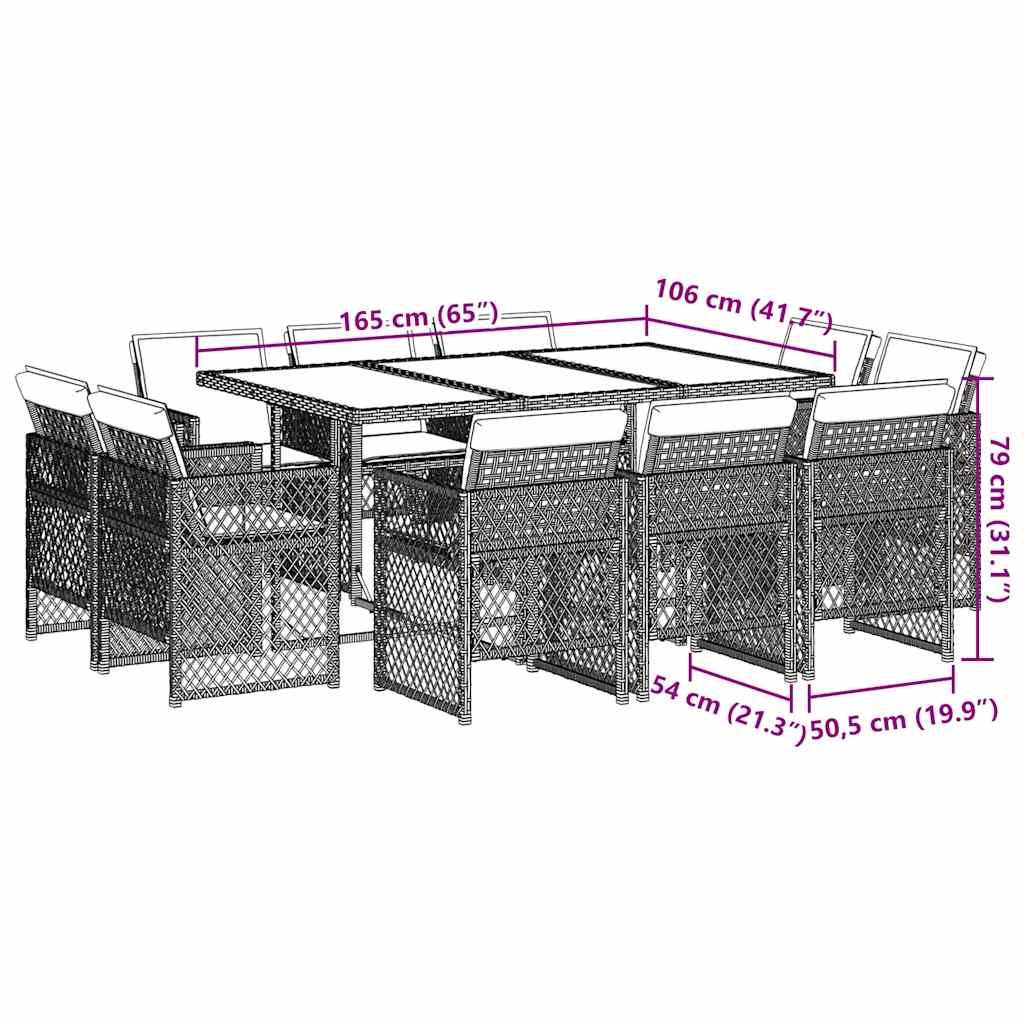 vidaXL 11-tlg. Garten-Essgruppe mit Kissen Grau Poly Rattan