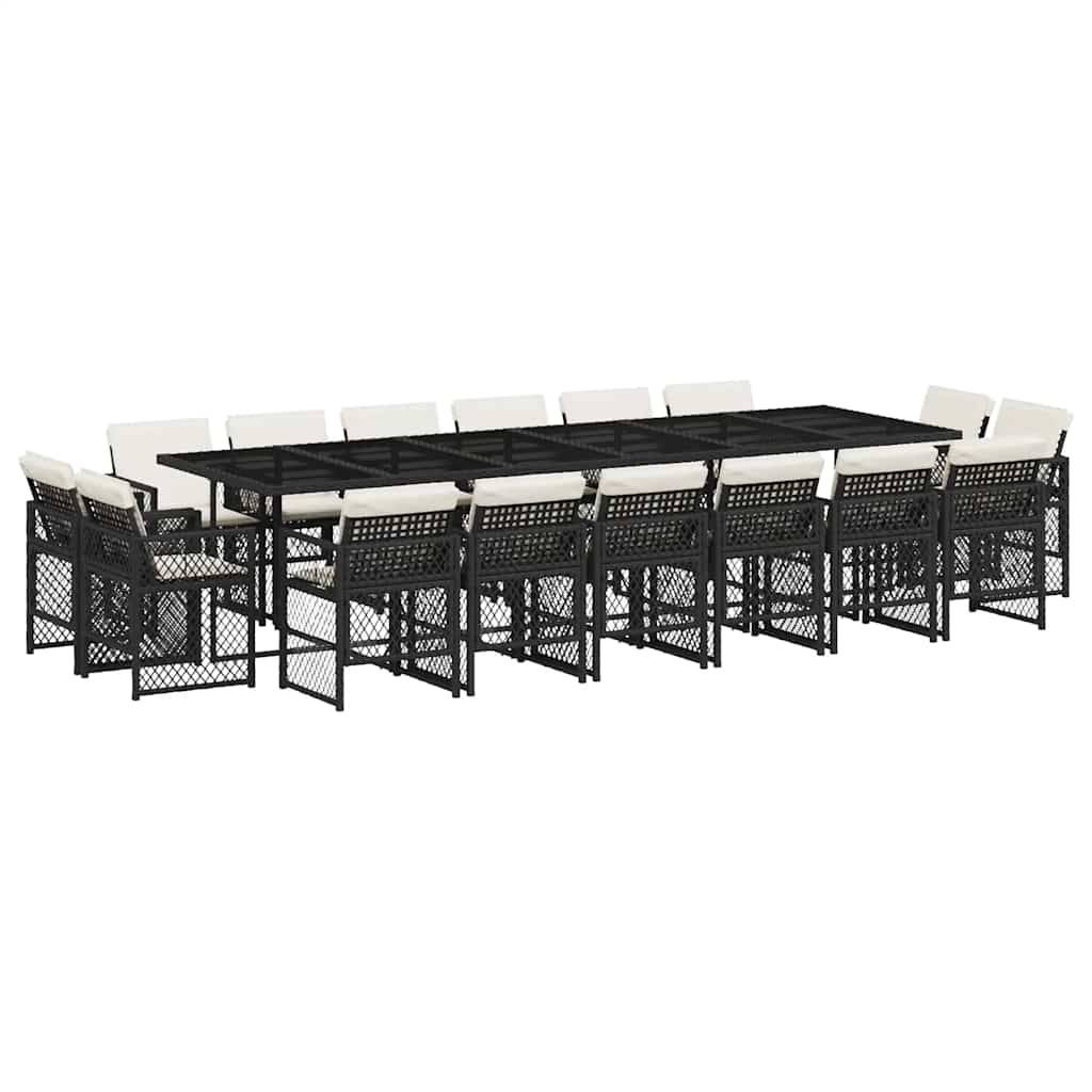 vidaXL 17-tlg. Garten-Essgruppe mit Kissen Schwarz Poly Rattan