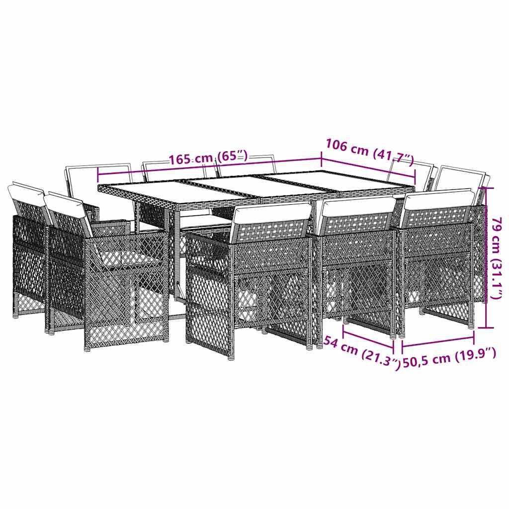 vidaXL 11-tlg. Garten-Essgruppe mit Kissen Schwarz Poly Rattan