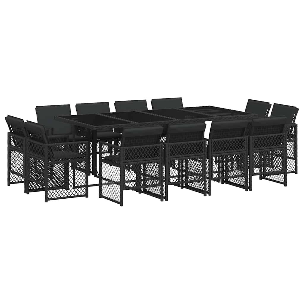 vidaXL 13-tlg. Garten-Essgruppe mit Kissen Schwarz Poly Rattan