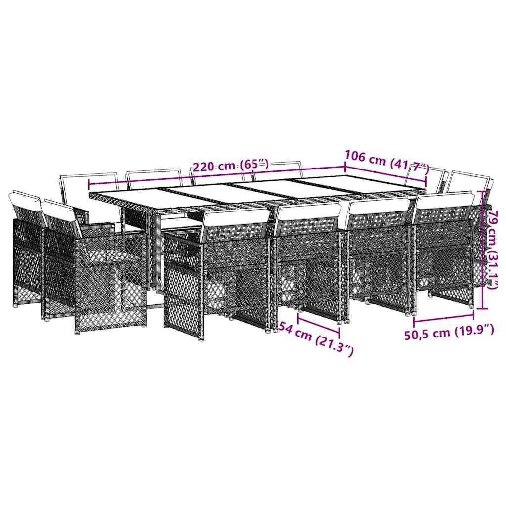 vidaXL 13-tlg. Garten-Essgruppe mit Kissen Schwarz Poly Rattan