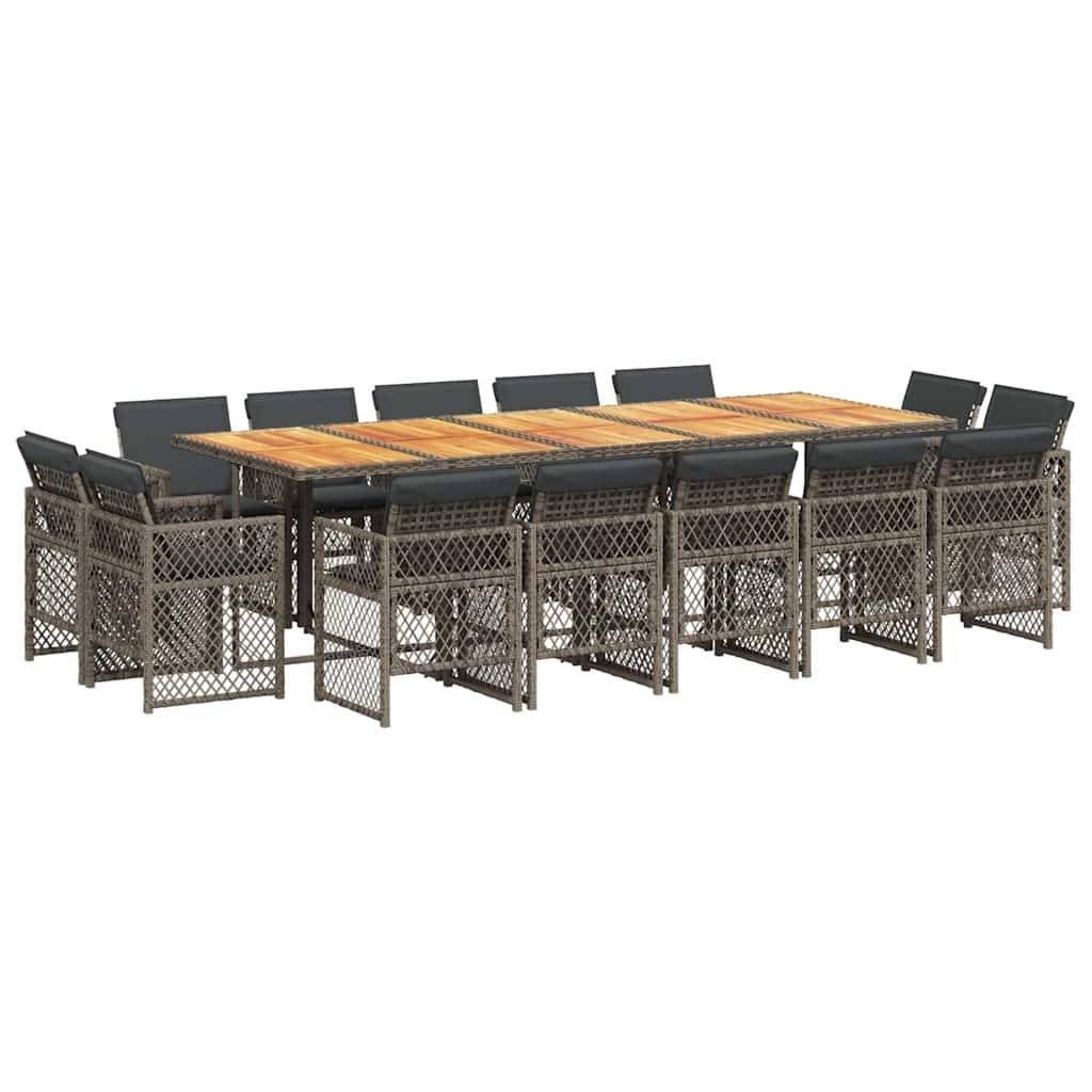 vidaXL 15-tlg. Garten-Essgruppe mit Kissen Grau Poly Rattan