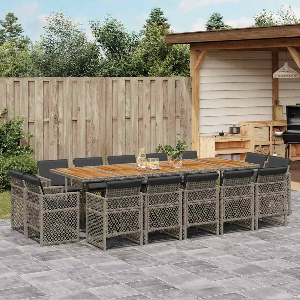 vidaXL 15-tlg. Garten-Essgruppe mit Kissen Grau Poly Rattan