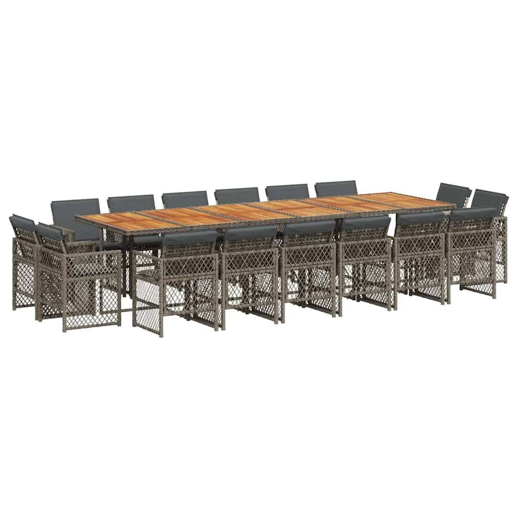 vidaXL 17-tlg. Garten-Essgruppe mit Kissen Grau Poly Rattan
