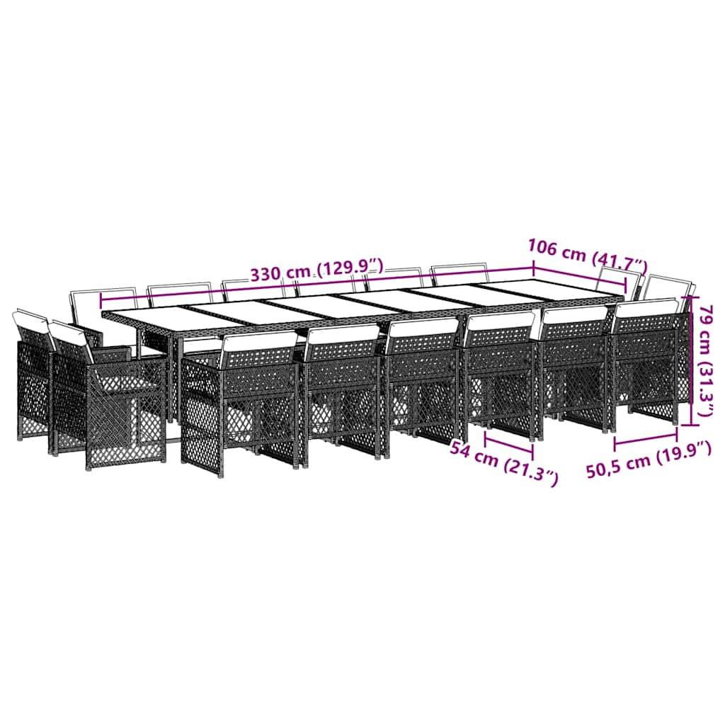 vidaXL 17-tlg. Garten-Essgruppe mit Kissen Grau Poly Rattan