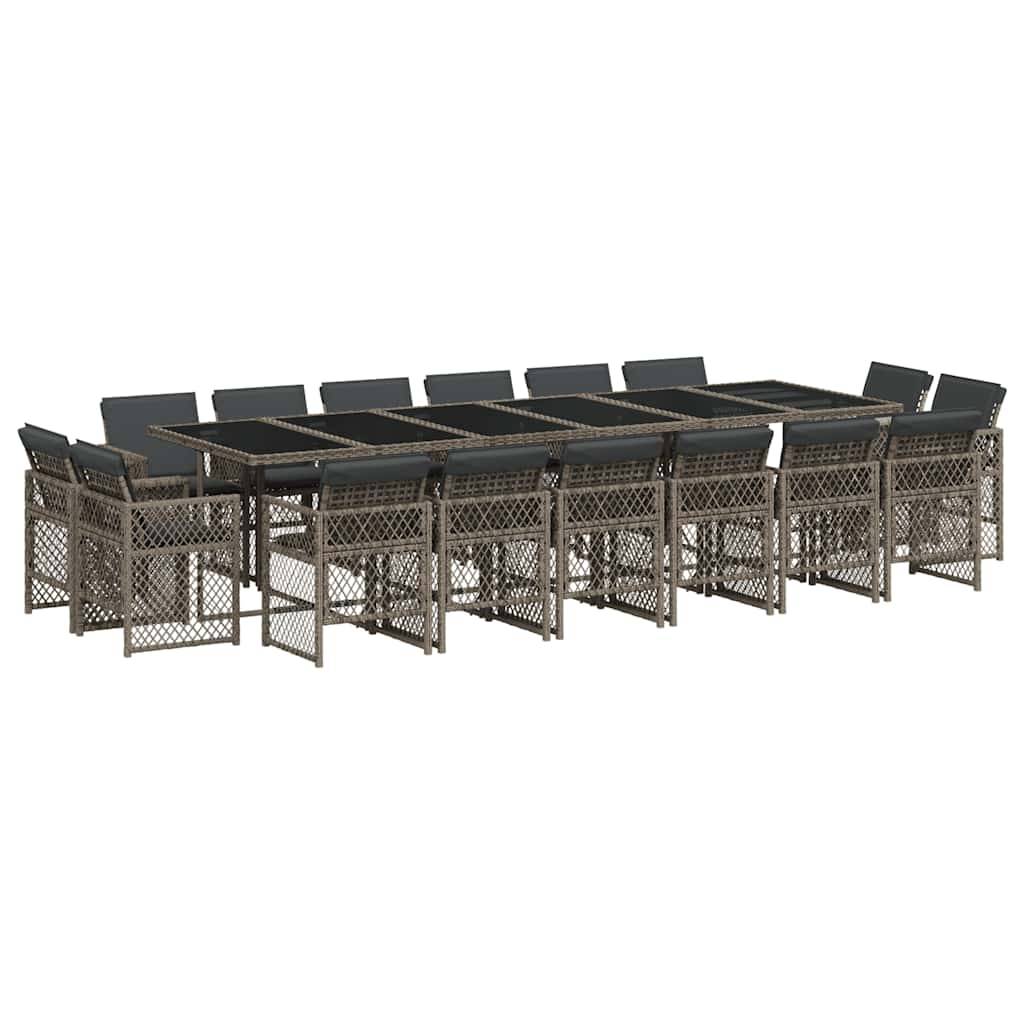 vidaXL 17-tlg. Garten-Essgruppe mit Kissen Grau Poly Rattan