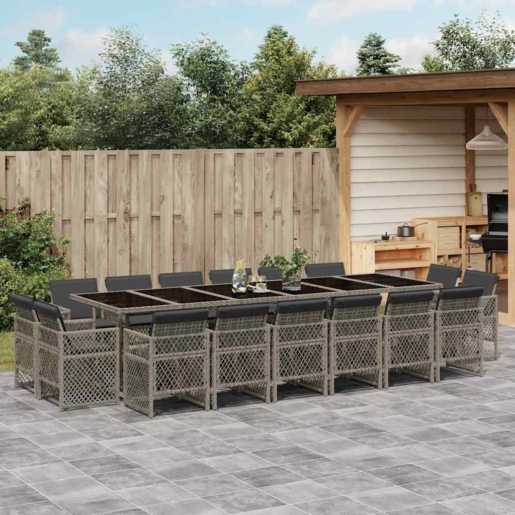 vidaXL 17-tlg. Garten-Essgruppe mit Kissen Grau Poly Rattan