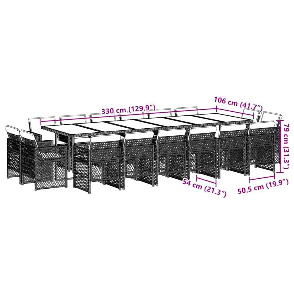 vidaXL 17-tlg. Garten-Essgruppe mit Kissen Grau Poly Rattan