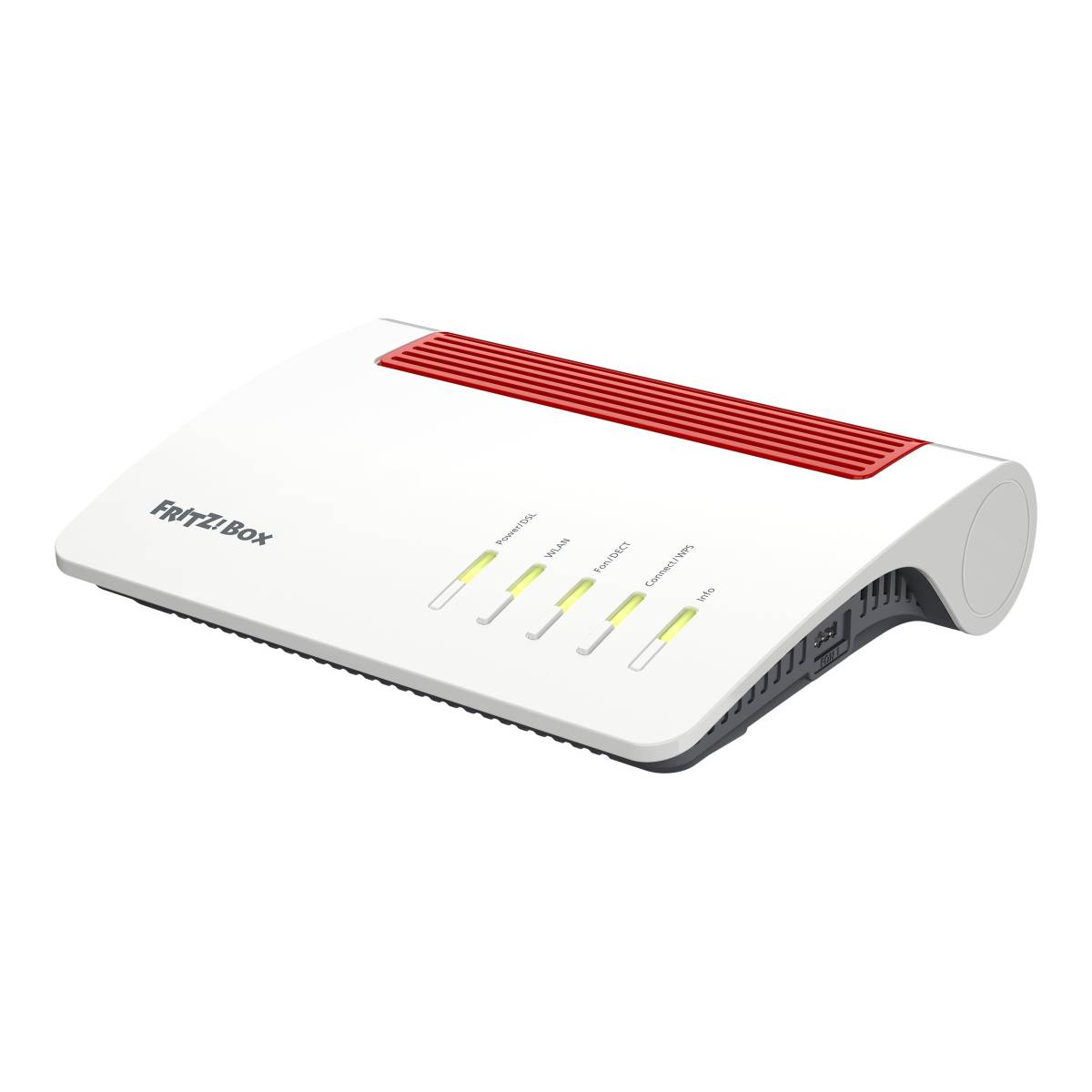 Ein weiß und rot gefärbter Internet-Router mit der Bezeichnung „FRITZ!Box