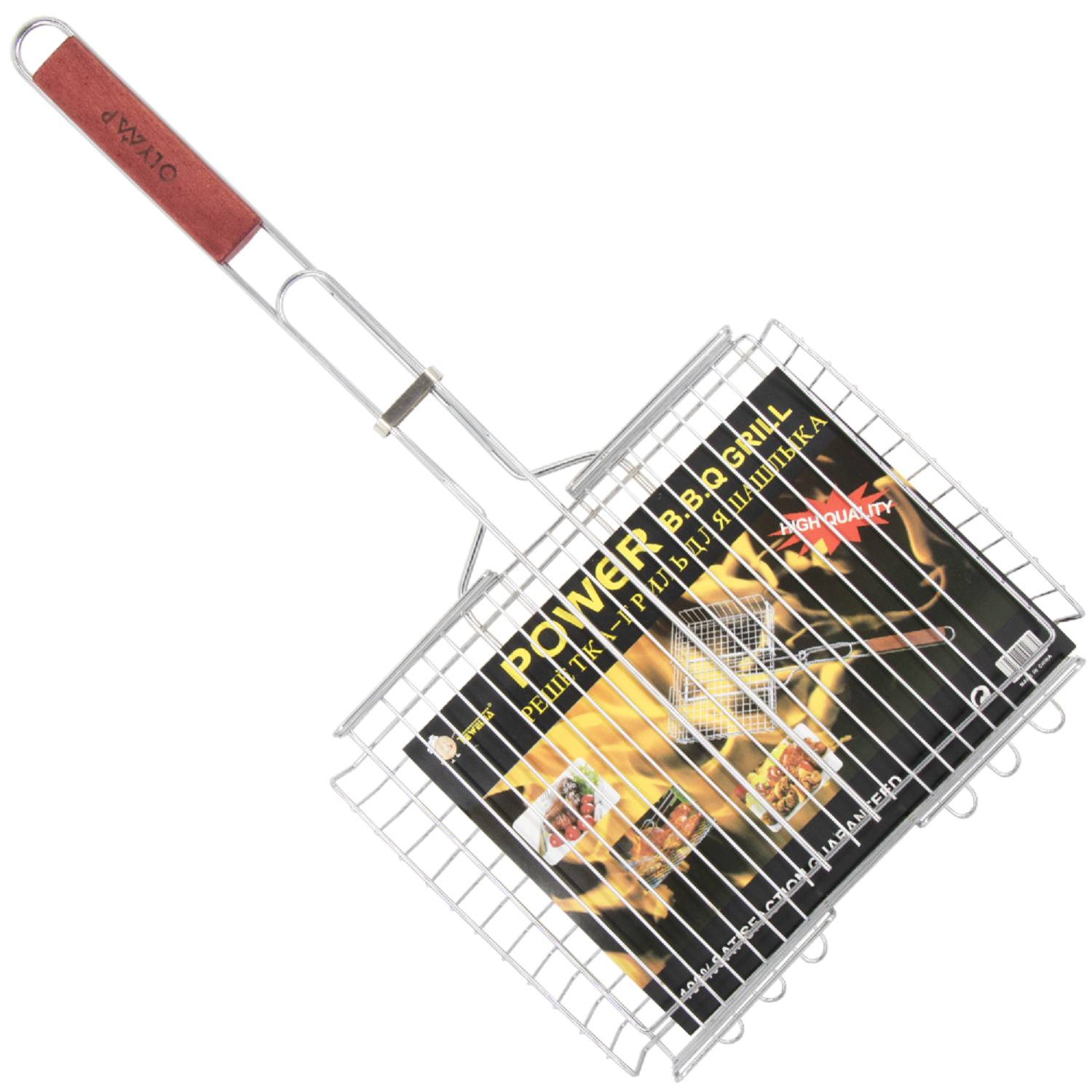 Grillrost Grillgitter aus Edelstahl mit Holzgriff 41 x 31 cm