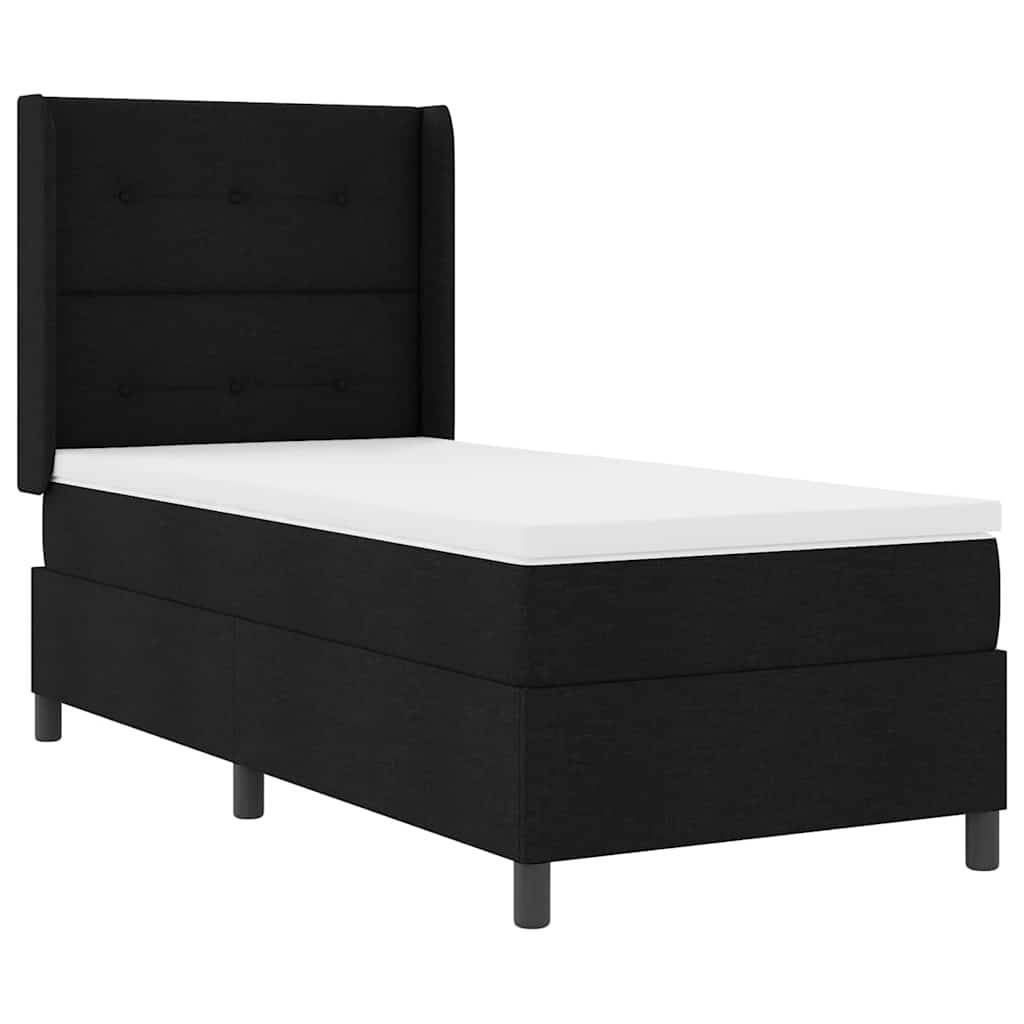 vidaXL LED Boxspringbett mit Kopfteil Schwarz 90 x 200 cm Stoff