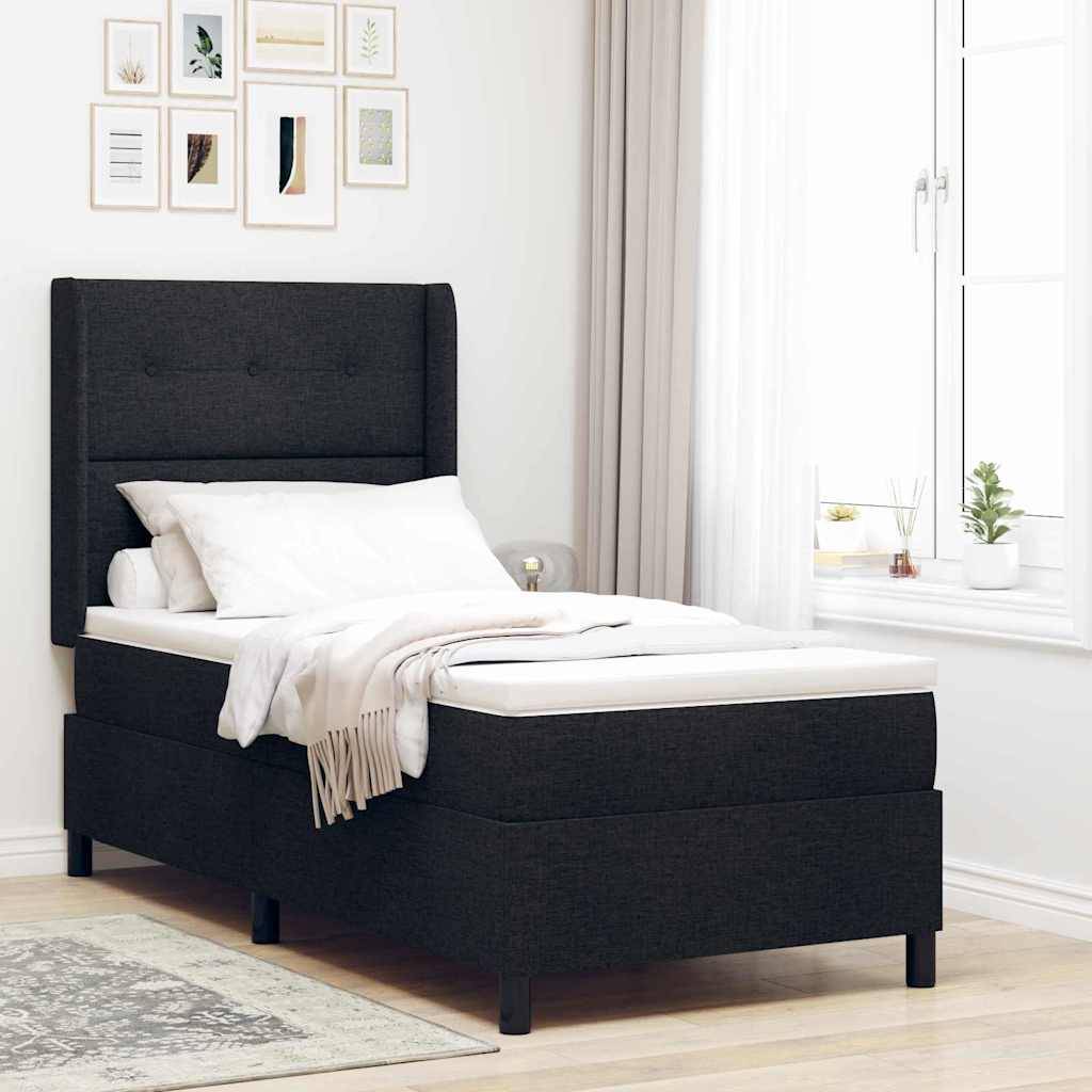 vidaXL LED Boxspringbett mit Kopfteil Schwarz 90 x 200 cm Stoff
