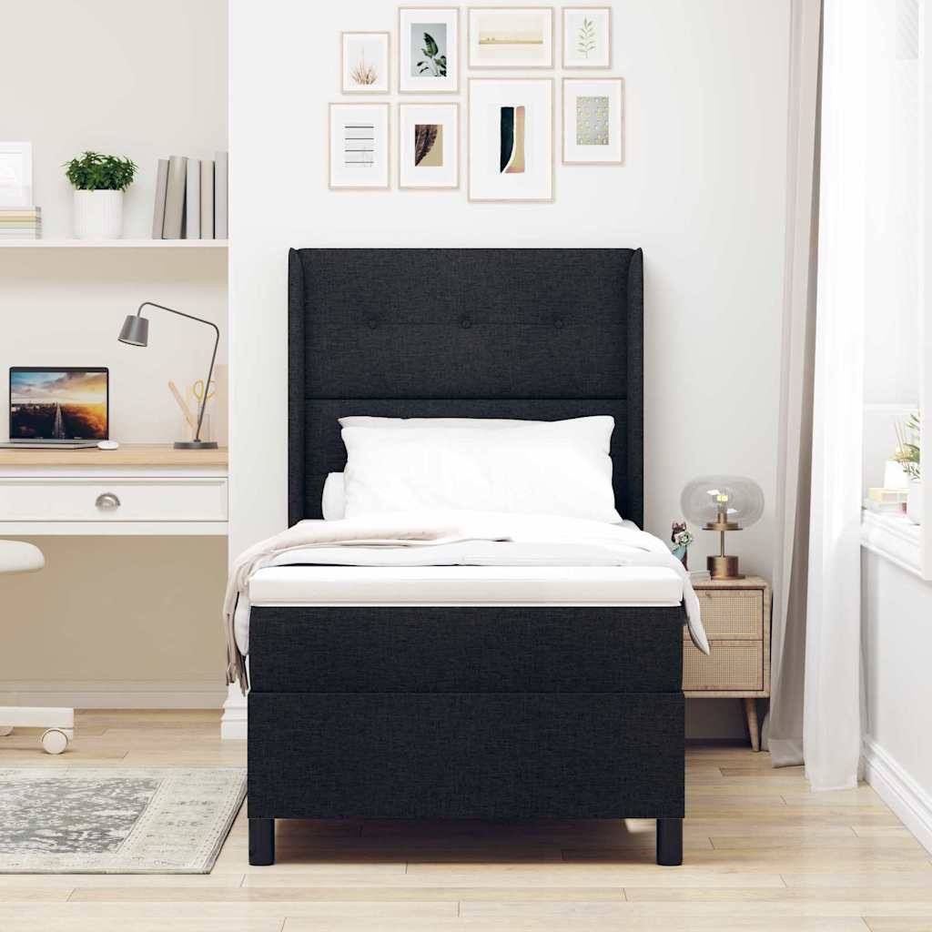 vidaXL LED Boxspringbett mit Kopfteil Schwarz 90 x 200 cm Stoff