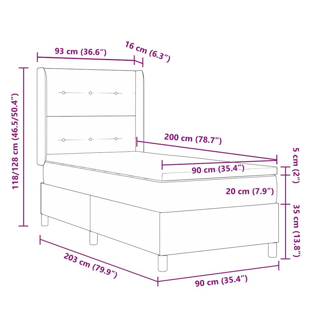 vidaXL LED Boxspringbett mit Kopfteil Schwarz 90 x 200 cm Stoff