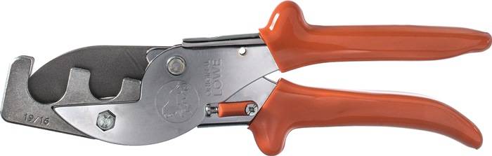 Orangefarbene Gartenschere mit der Aufschrift 'Original Lowe' auf der Metallklinge.