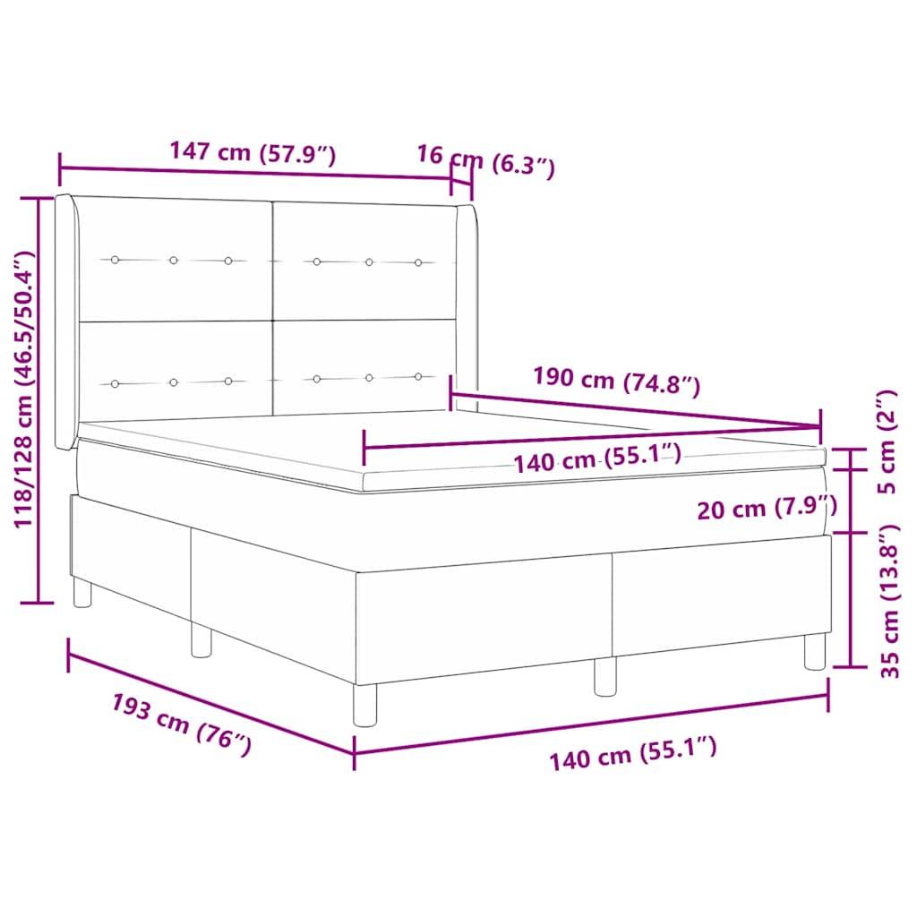 vidaXL Boxspringbett mit LED-Lichtleisten Grün 140 x 190 cm Samt