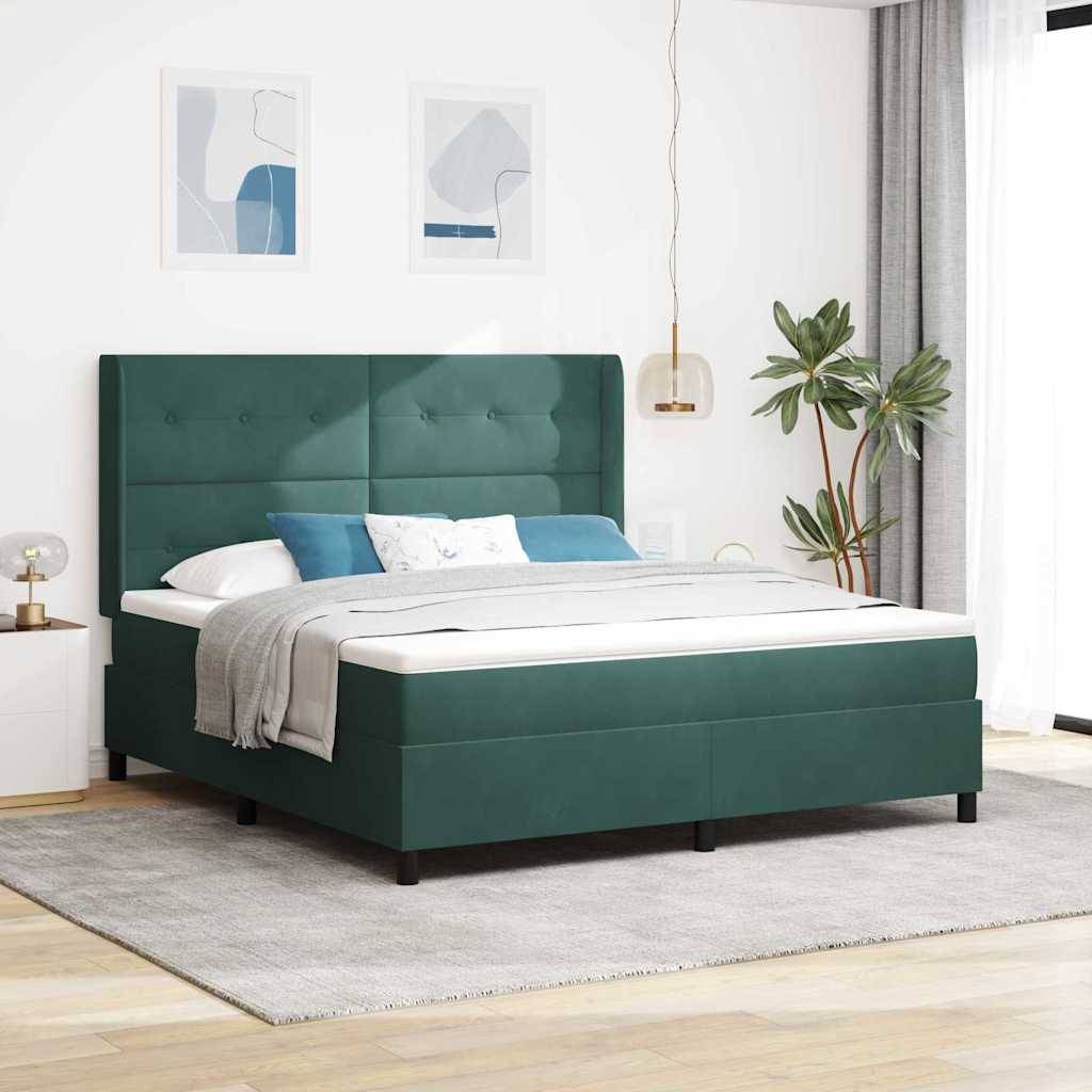 vidaXL Boxspringbett mit Kopfteil Dunkelgrün 180 x 200 cm Samt