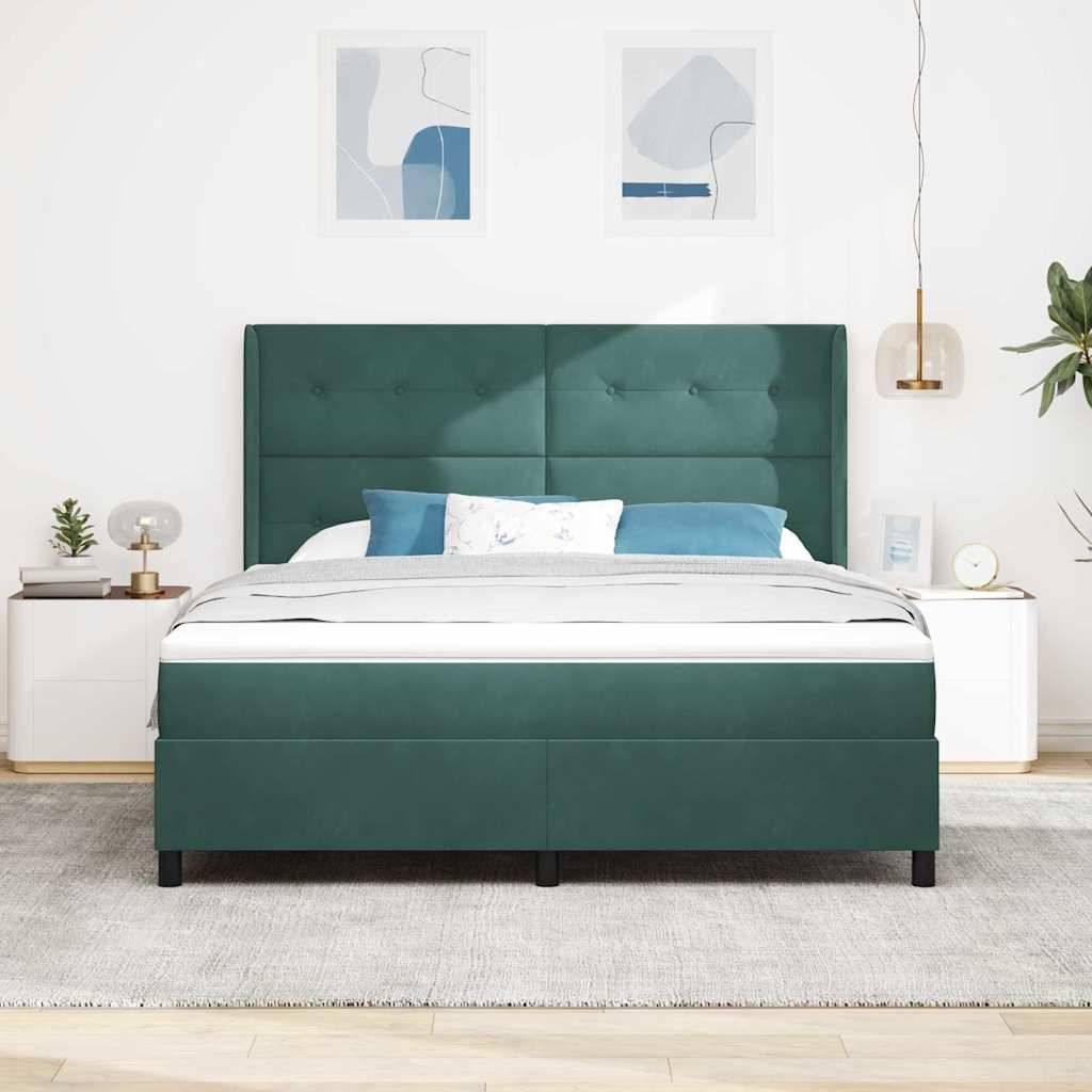 vidaXL Boxspringbett mit Kopfteil Dunkelgrün 180 x 200 cm Samt