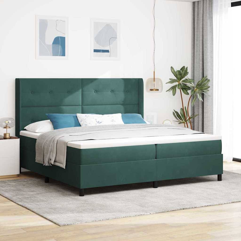vidaXL Boxspringbett mit LED-Lichtleisten Dunkelgrün 200 x 200 cm Samt