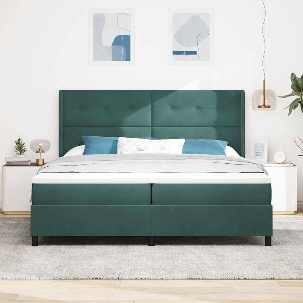 vidaXL Boxspringbett mit LED-Lichtleisten Dunkelgrün 200 x 200 cm Samt