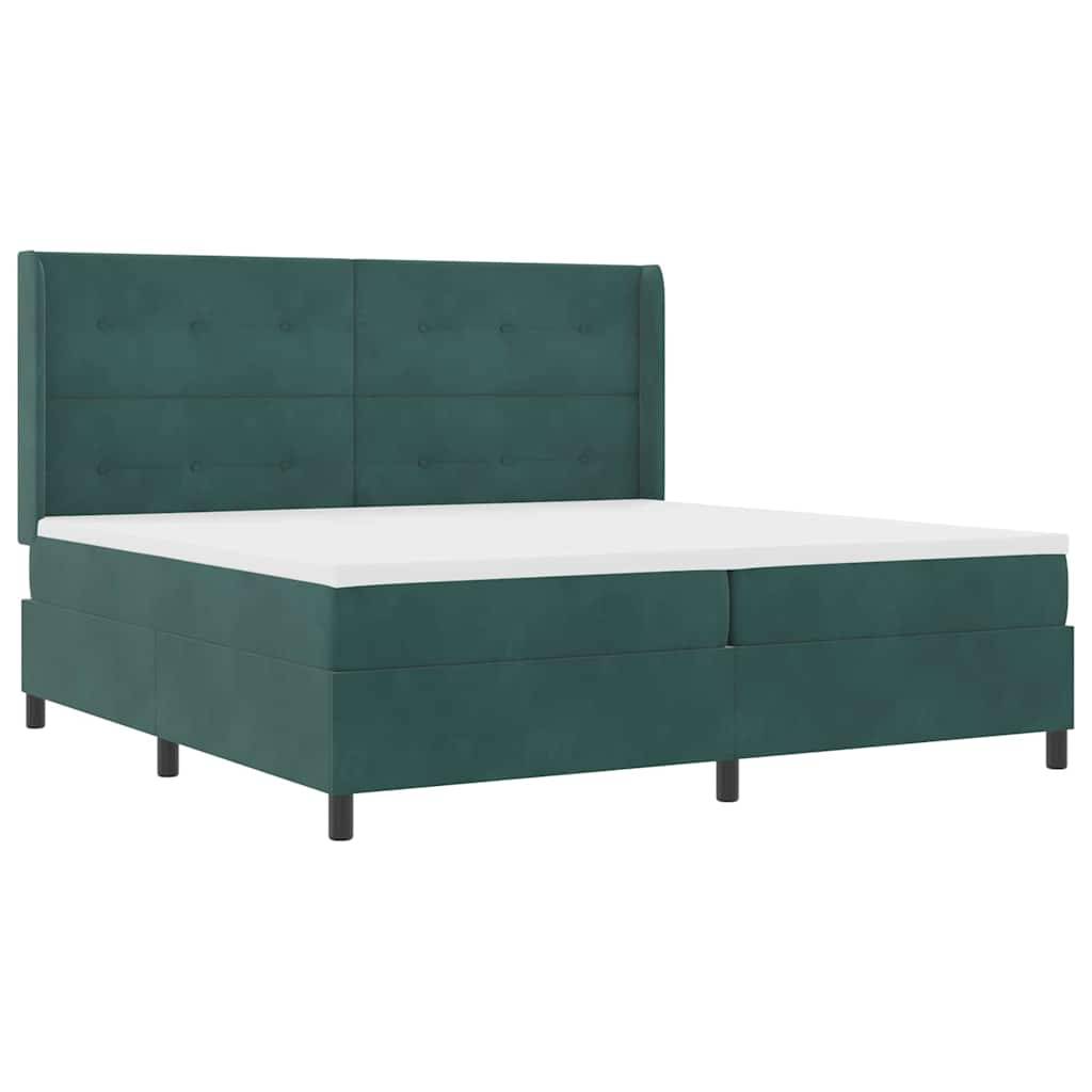 vidaXL Boxspringbett mit LED-Lichtleisten Dunkelgrün 200 x 200 cm Samt